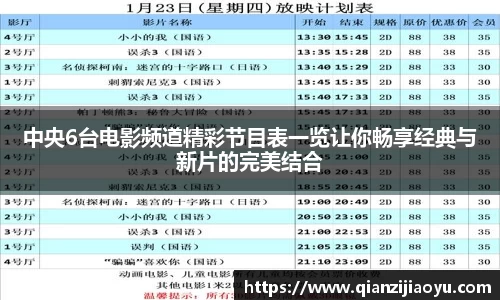 中央6台电影频道精彩节目表一览让你畅享经典与新片的完美结合